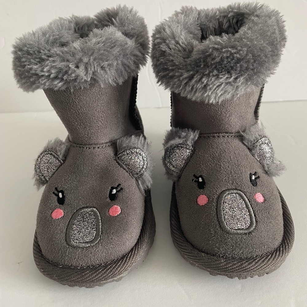 ☀️The Children’s Place Baby/Toddler Girl’s Size 5 Boots Faux Fur Gray Koala